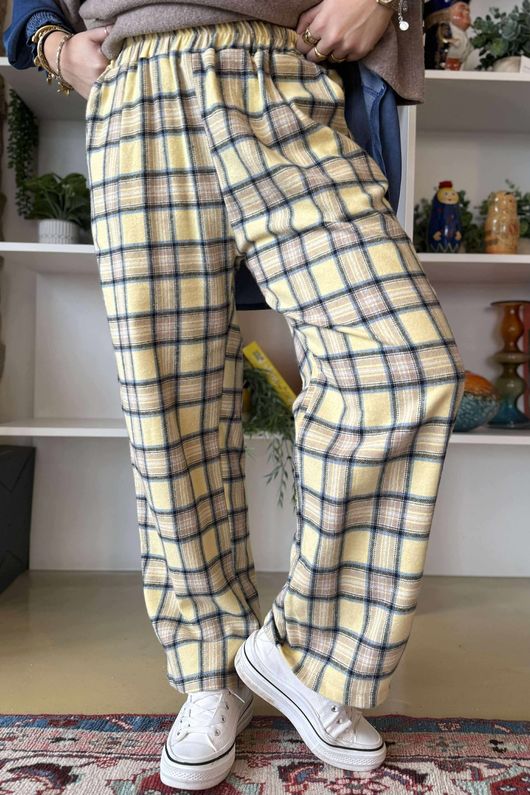 Rhona Plaid Brushed Cotton Kick Pant Lemon 